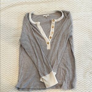 Maurices Gray and Cream Long Sleeve Henley Top